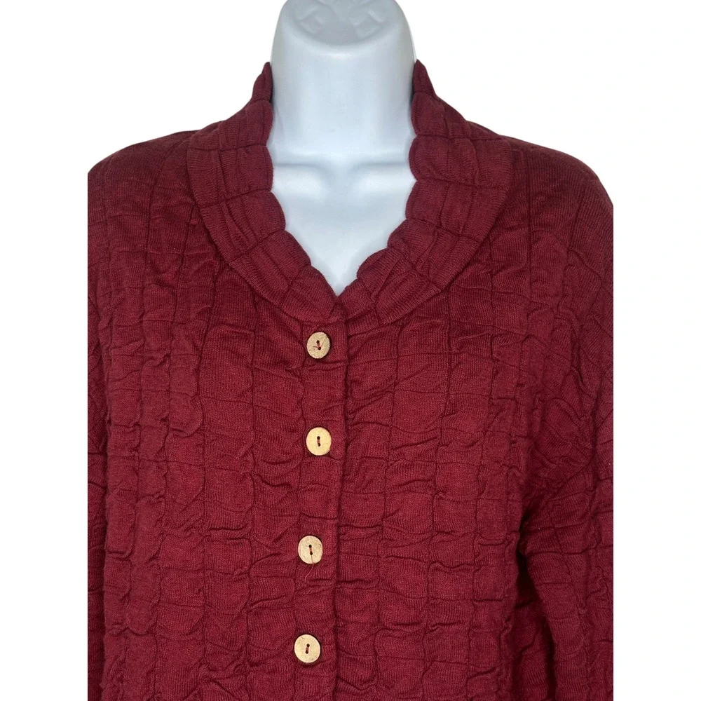 Free People FP Beach Sunny Bomber Cardigan Small Burgundy Sweater Textured - Picture 3 of 9